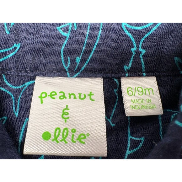 Peanut & Ollie Boys Short Sleeve Shark-Print Shirt Button Down Size: 6/9 M - Picture 3 of 8